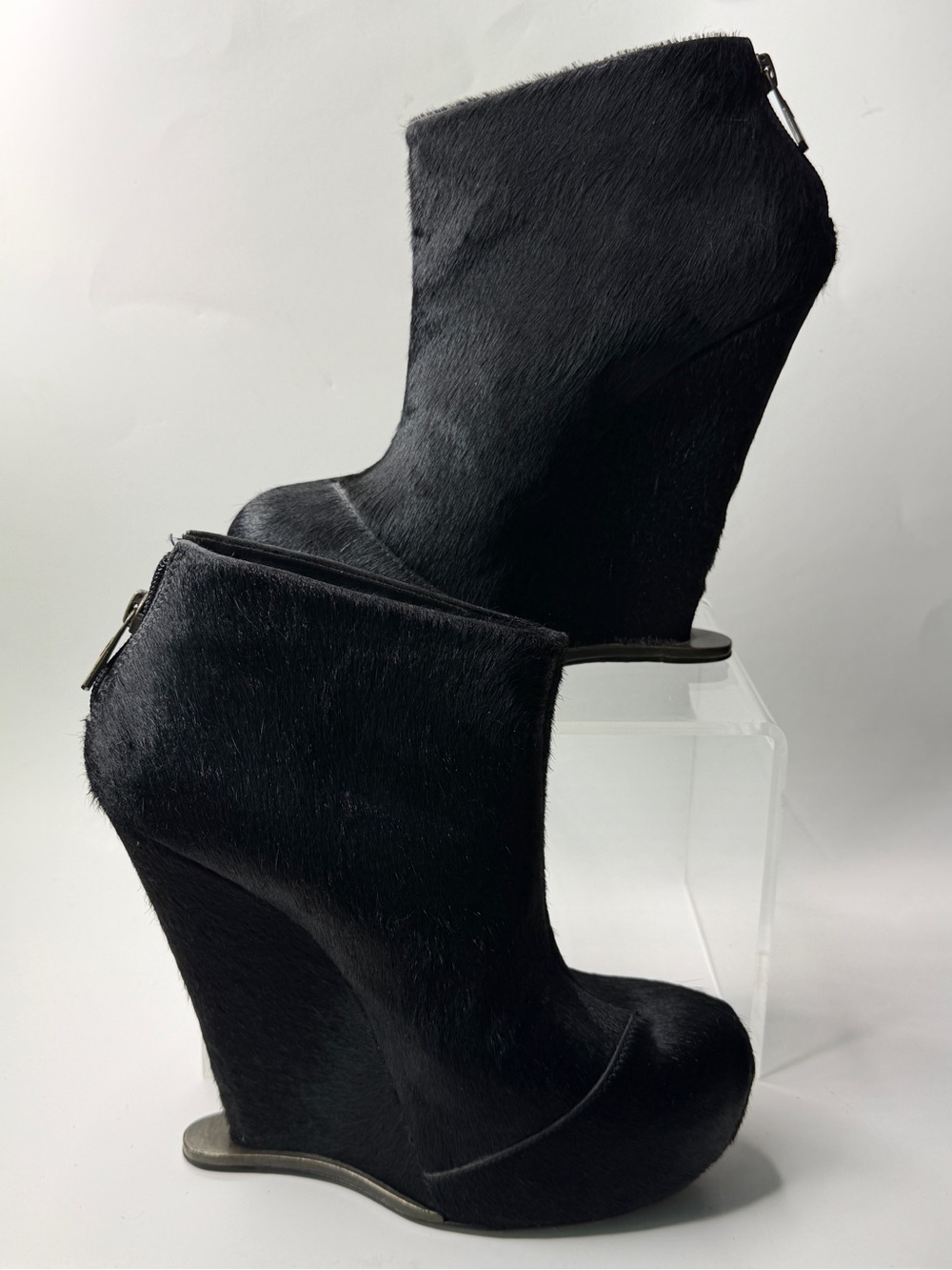 BCBGMaxAzria Black Fur Wedge Bootie
